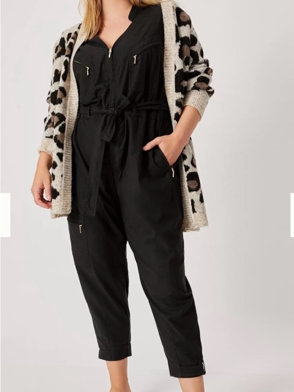 Anthropologie Black Tie-Waist Utility Jumpsuit